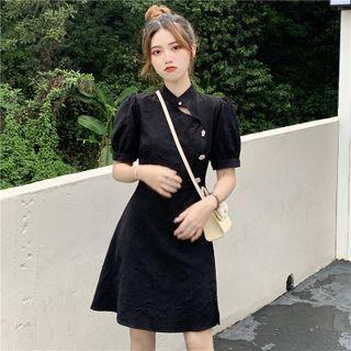 Plain Flower Puff-sleeve Qipao / Dress