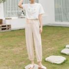 Short-sleeve Graphic Print T-shirt / Cropped Harem Pants / Set