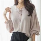 Drop-shoulder Beribboned Chiffon Blouse