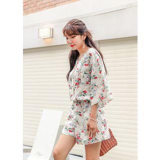 Plus Size Flower-print Cotton Playsuit