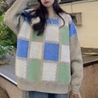 Checkered Sweater Check - Green & Blue & Beige - One Size