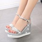 Glittered Patent Wedge Sandals