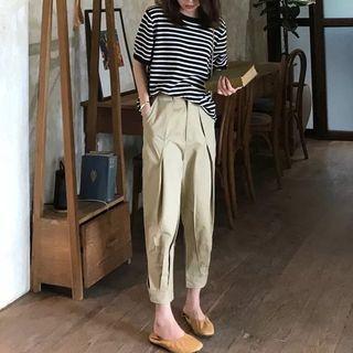 Short-sleeve Striped T-shirt / Harem Pants / Set