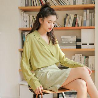 Long-sleeve Double Breast Plain Blazer