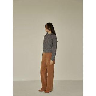 Raglan-sleeve Cable-knit Sweater Gray - One Size