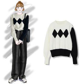Two Tone Sweater Black - One Size