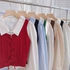 Set: Long-sleeve Shirt + Plain Knit Vest