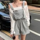 Boatneck Long-sleeve Loose T-shirt / Wide-leg Jumper Shorts