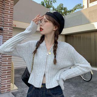 Zip-up Knit Cropped Hoodie