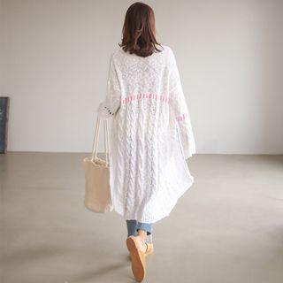 Open-front Stitched-detail Long Cardigan