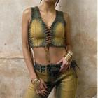 Lace-up Crop Denim Vest