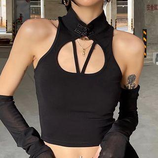Set: Cutout Halter Top + Arm Sleeves