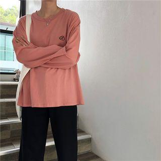 Smiley Face Embroidered Long Sleeve T-shirt