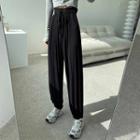 Plain High-waist Gathered Cuff Pants