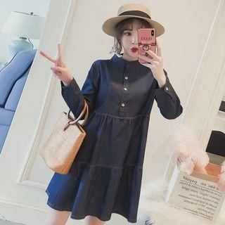 Long-sleeve A-line Denim Shirt Dress