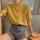 Ruffle Trim Short-sleeve Blouse Yellow - One Size