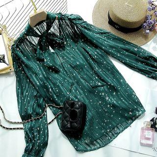 Tie-neck Star Print Chiffon Blouse