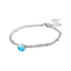 Simple And Fashion Geometric Light Blue Cubic Zirconia 316l Stainless Steel Double-layer Bracelet Silver - One Size