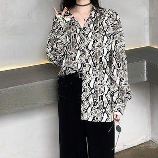 Snake Print Long-sleeve Shirt As Shown In Figure - One Size