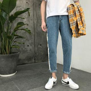 Fray Panel Straight Jeans