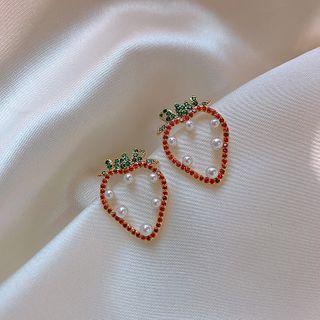 Rhinestone Strawberry Stud Earring 1 Pair - Silver Needle - As Shown In Figure - One Size