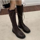 Faux-leather Wingtip Lace-up Tall Boots