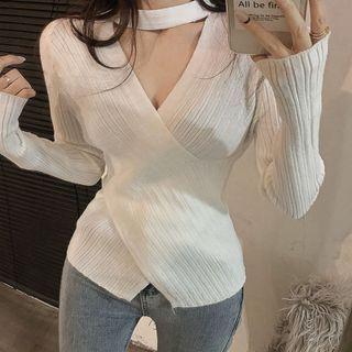 Mock-neck Cutout Wrap Knit Top