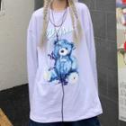 Lettering Bear Long-sleeve Round Neck T-shirt