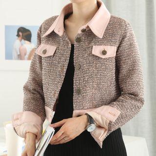 Color Block Buttoned Tweed Jacket