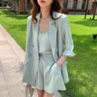 Set: Elbow-sleeve Blazer + Lace Trim Camisole Top + Shorts