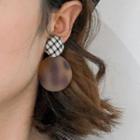 Plaid Fabric Acetate Disc Dangle Earring Gold Plated - Brown - One Size