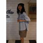 Pocket Detail Elbow-sleeve Denim Shirt Light Blue - One Size