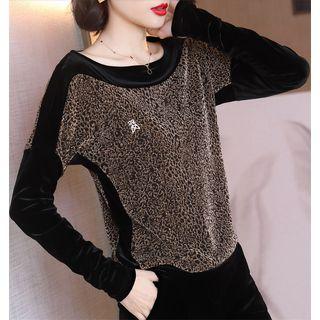 Leopard Print Long-sleeve Mesh Top