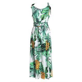 Pineapple Print Bow-accent Midi A-line Dress