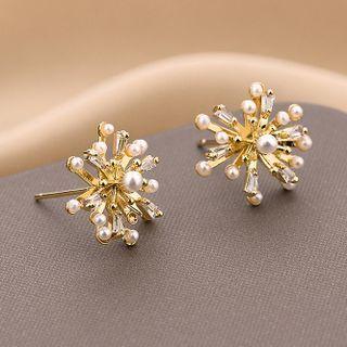 Faux Pearl Earring Qr187 - 1 Pair - Gold & White - One Size