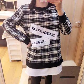 Letter Embroidered Plaid Pullover