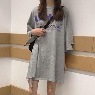 3/4-sleeve Ripped Mini T-shirt Dress