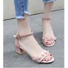 Faux-pearl Ankle-strap Block-heel Sandals