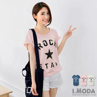 Star Letter Print Long T-shirt