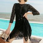 Set: Lace Trim Swimsuit + Cover Up
