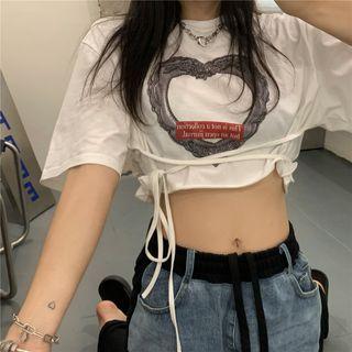 Short-sleeve Print Cropped T-shirt T-shirt - One Size