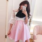 Sequined Bow Bell-sleeve A-line Dress