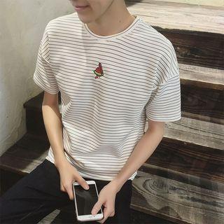 Short-sleeve Embroidery Striped T-shirt