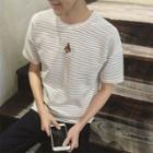 Short-sleeve Embroidery Striped T-shirt