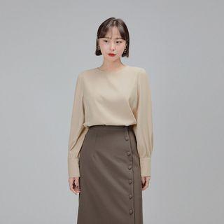 [lovb] Bishop-sleeve Plain Blouse
