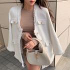 Fray Hem Single-breasted Jacket / Long-sleeve Mini Sheath Dress
