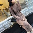 High Neck Tie-waist Knit Dress