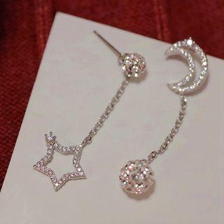Asymmetric Rhinestone Ear Stud Platinum Plating - One Size