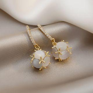 Cat Eye Stone Rhinestone Alloy Dangle Earring Ndyz239 - White & Gold - One Size
