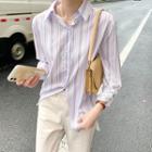Two Tone Striped Button-up Oversize Shirt Stripe - Purple - One Size